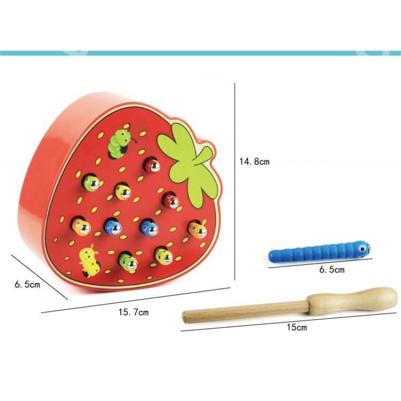 Деревянная детская магнитная ловля насекомых, веселое раннее обучение, клубничная двуустка, координация рук и глаз, память, интерактивная игра для родителей и детей 